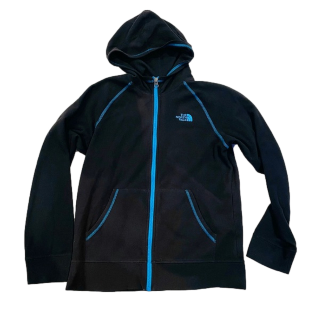 The North Face Boy’s Black Blue Fleece Zip Up Hooded Jacket Size Large